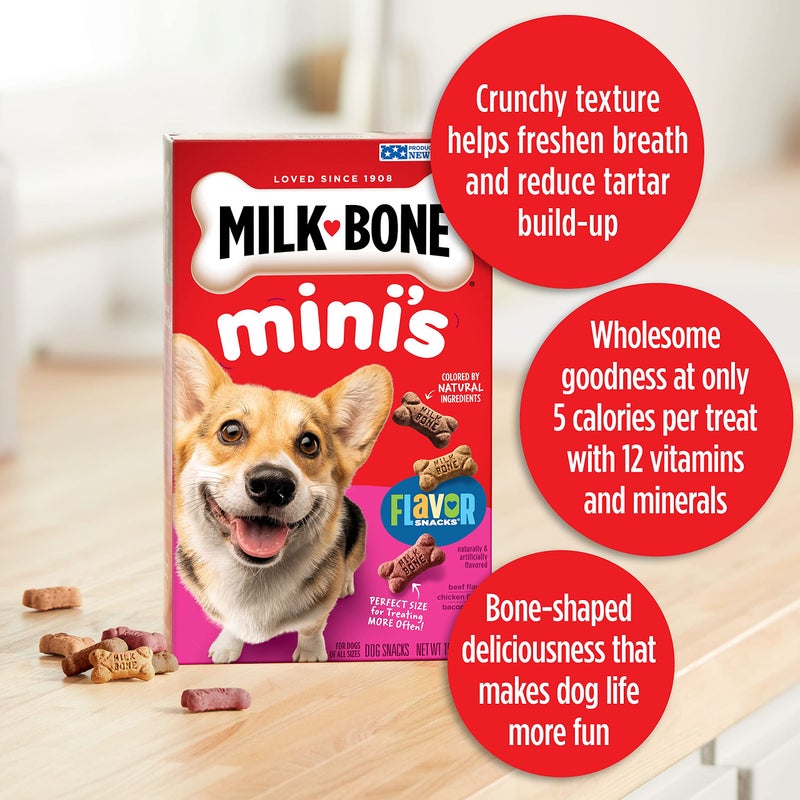 Milk-Bone Mini's Flavor Snacks Dog Treats, 15 Ounce (Pack of 6) Crunchy Texture Helps Reduce Tartar - Image 3